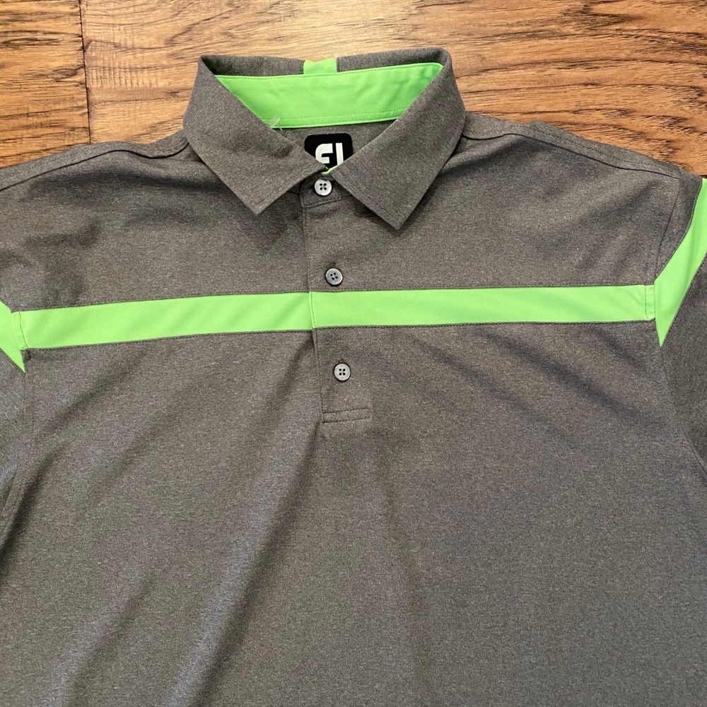 FootJoy Golf Polo Men XL Gray Lime Green Penn Oaks Golf Club Short Sleeve Shirt